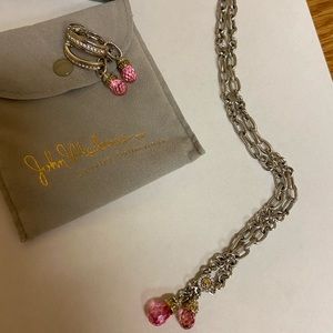 John Medeiros Pink  J hoop brioiette earrings and Briole pink necklace